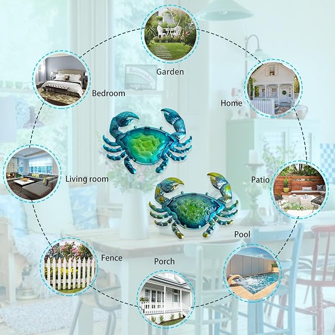 LIFFY Metal Crab Wall Art Decor Ocean Wall Hanging Coastal Wall Sculptures Beach Theme Wall Decoration for Indoor Outdoor Bathroom Bedroom Living Room Garden Pool (10inch,2 pcs)