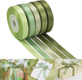 HUIHUANG Sage Green Assorted Satin Ribbon 3/8 inch x 50 Yards - 5 Colors, Perfect for Wedding Decor, Gift Wrapping, Crafts & More
