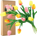 FiveSeasonStuff 15 Stems Real Touch Artificial Tulips – Lifelike Faux Flowers for Home, Weddings, Gifts & Spring Floral Décor (Festive Bloom – Orange, Yellow, Pink)