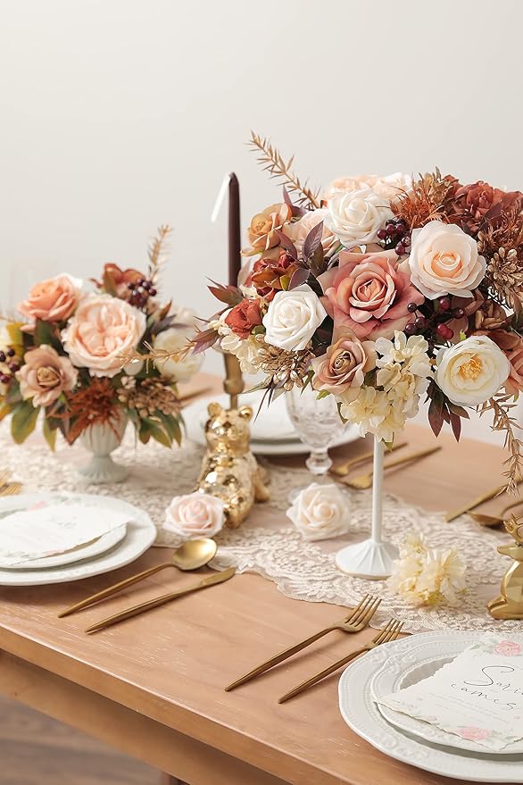 YYHUAWU Artificial Flowers Combo Set Fake Flower Leaf Box with Stems for DIY Wedding Bouquets Centerpieces Flower Arrangements Decorations Baby Shower Party Home Decorations (Blush)