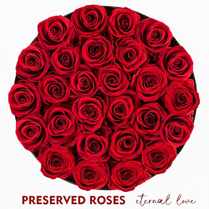 Forever Flowers, 27 Roses in A Box, Real Preserved Roses, Birthday Gift for Women, Mother's Day, Anniversary, Red Rose
