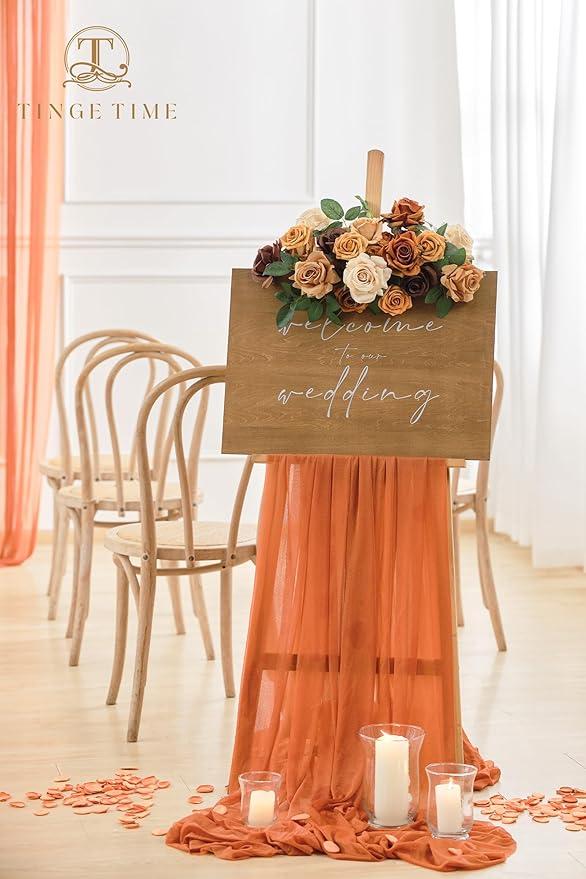 TINGE TIME Artificial Flowers Combo Box Set 16PCS Fake Rose Silk Flower with Stem for DIY Wedding Bouquets Centerpieces Baby Shower Party Home Fall Decoration (Gradient Burnt Orange)
