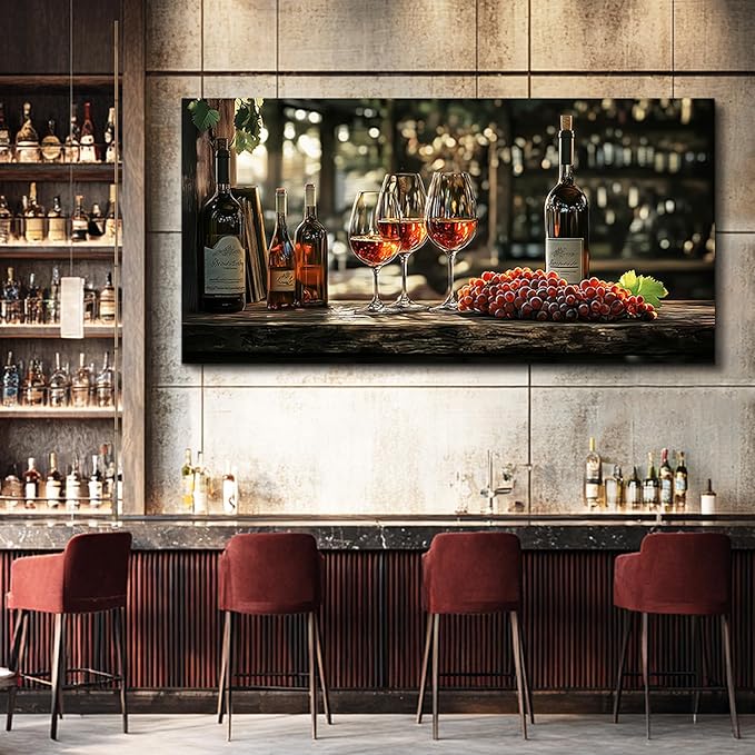 hyidecorart Wall Art For Kitchen Wall Decor For Living Room Wine Glass Wall Dining Room Painting Still Life Goblet Canvas Wall Pictures Sunrise Sunset Landscape Poster Bar Restaurant Decoration