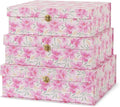 Soul & Lane Pink Floral Cardboard Decorative Storage Boxes with Gold Hardware - Set of 3, Garden Blush - Stacking Boxes with Lids for Home Decor and Organizing, Elegant Design