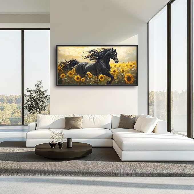 Horse Sunflower Large Decor Wall Art Framed Pictures for Living Room, Animal Oversized Canvas Print Painting Modern Extra Large Framed Artwork for Bedroom Office Home Decor 60"x30"