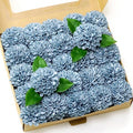 Artificial Wedding Cake Flowers Dahlia Flowers 25 pcs Fake Roses w/Stem for DIY Wedding Decor Centerpieces Arrangements Bouquets (Light Grayish Blue)