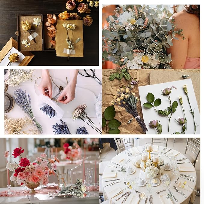 130Pcs DIY Mixed Natural Dried Flower Set, Preserved Flowers Bulk with Baby's Breath, Dried Roses, Eucalyptus Stems, Mini Handmade Flower Arrangement, Dried Flower for Home Decor