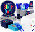 141pcs Dark Blue Happy Birthday Decoration Dark Blue Birthday Decorations Plates Napkins Forks Knives Straws Tablecloth Cups for Men Women Birthday Party Supplies,Suitable for 20 Guests