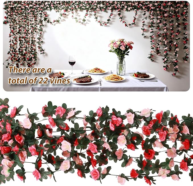 Miracliy 5Pcs 41FT Pink Flower Garland Artificial Rose Arch Vines Fake Spring Floral Garland for Flower Wall Backdrop Wedding Mothers Day Garden Tea Party Decoration