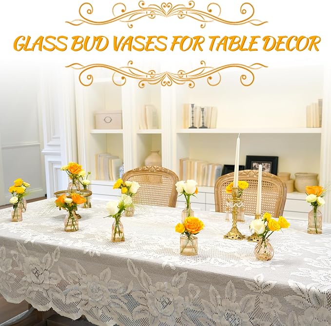 Champagne Bud Vases in Bulk 24 Packs Amber Glass Vase for Decor Centerpieces, Small Ribbed Vases for Flowers Stripe Modern Bud Vases Vintage Vases for Floral Wedding Party Table Decoration Home Decor