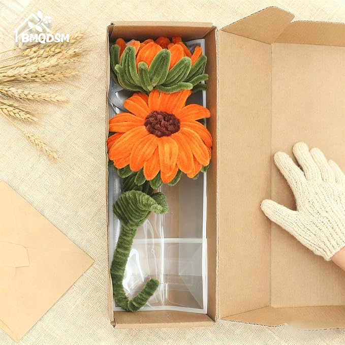 Crochet Flowers Bouquet Gifts for Women Birthday,Gifts for Mom,Preserved Sunflower Forever Flower,Real Handmade Bouquet for Grandma Sister Wife Her from Daughter (Sunflower)