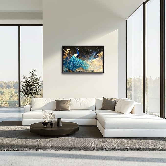 Peacock Large Wall Art Framed Gold Wall Decor for Living Room Mountain Peacock Pictures Oversized Canvas Print Painting Modern Extra Large Framed Artwork for Bedroom Office Home Decor 36"x24"