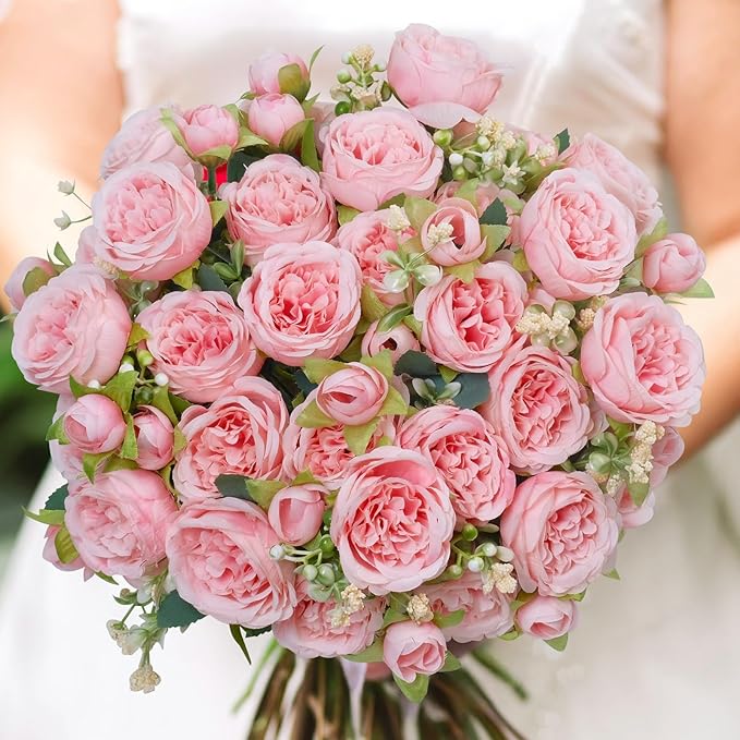 6 Pcs Peonies Artificial Flowers Bulk, Light Pink Silk Peonies Fake Bouquet for Floral Centerpieces, Realistic Faux Peony Flower for Flower Arrangements Wedding Decoration vase