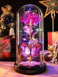 Christmas Rose Gifts for Women Birthday Gift Rechargeable Galaxy Glass Rose Light Up Roses In Glass Dome Forever Crystal Flowers Butterfly Xmas Gifts for Women Wife Grandma Her Sister Friends Pink