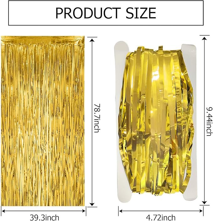 2 Pack Gold Fringe Curtain Backdrop Tinsel Streamers Birthday Party Decorations Christmas Photo Booth Backdrop New Year Halloween Graduation Baby Shower Theme Party Decorations
