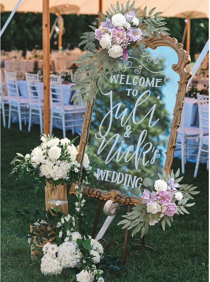 Faux Flower Swag Set of 2, Purple Artificial Flowers Swags for Wedding Arch, Wedding Welcome Signs, Welcome Reception Ceremony Signs Decorations