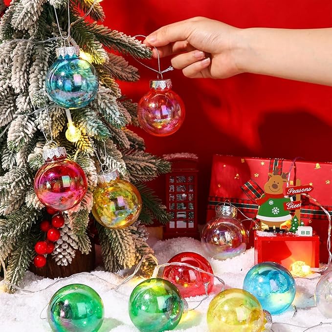 60MM Iridescent Plastic Ball - 6PCS Xmas Ornament Balls Set, Plastic Iridescent Decorative Hanging Ornaments for Xmas Tree Wedding Valentine's Day Party Decorations (Blue)