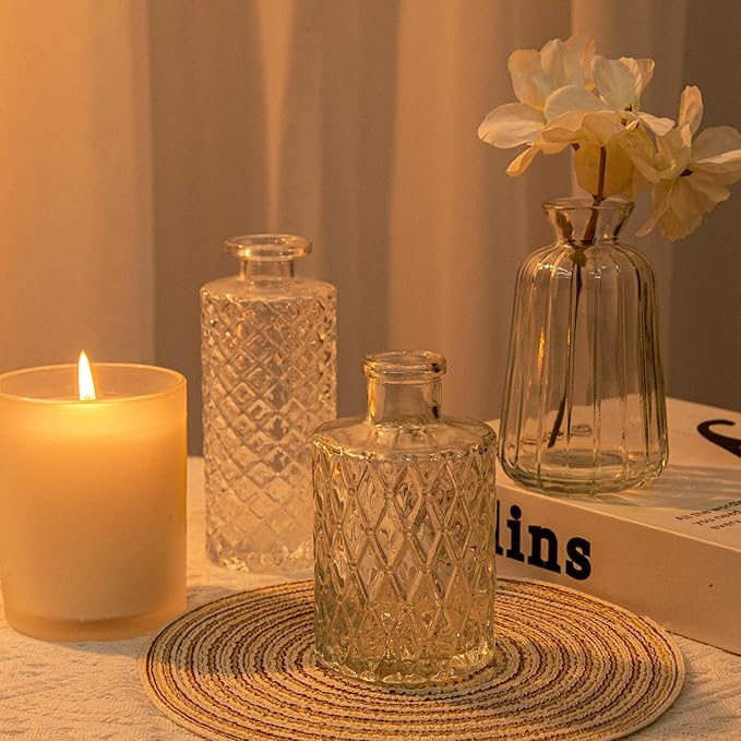 Glass Bud Vases Set of 10, Small Clear Vase in Bulk for Centerpieces, Mini Flower Vases for Rustic Wedding Vintage Home Table Decor