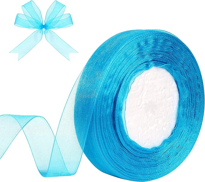 3/4 Inch x 50 Yards Sheer Organza Ribbon Chiffon Ribbon for Gift Wedding Flower Bouquet Wrapping Decorations Crafts (Lake Blue)