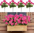 4PCS Home Decor Fake Plants Artificial Flowers Artificial Geraniums Outdoor Fake Flowers Artificial Flowers Fake Silk Bouquet, Fall Decor for Interior Porch Garden Decoration 14.4"(Rose Red)