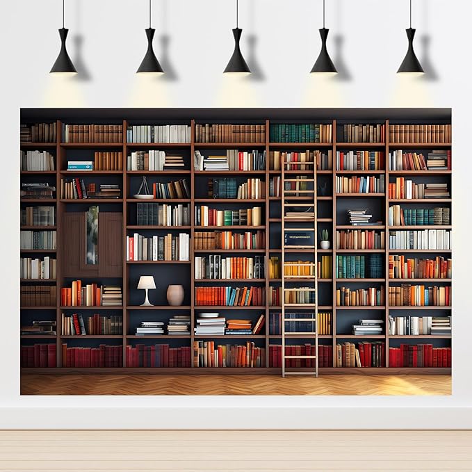 Bookshelf Photography Background School Library Bookcase Backdrop Conference Online Office Backgrounds Webcam Zoom Meeting Decor Backdrops Portrait Photo Video Studio Office Decor 12x8ft