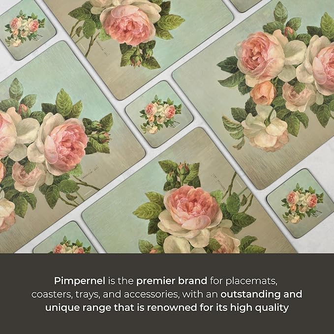 Pimpernel Vintage Collection Decorative Coasters, Set of 4 – 4" Square, 5mm Cork-Backed Drink Mats with Lacquer Finish, Heat & Stain Resistant Table Accents for Dining & Furniture Protection