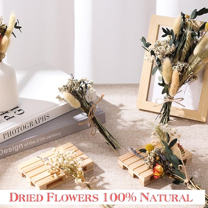 12 Kinds of Dried Flowers for Crafts Bulk DIY Natural Dried Pampas Grass Rose Lavender Babys Breath with Stems Dry Flower Bouquets with Hemp Rope Handmade DIY Ideas Home Decor Floral Arrangement