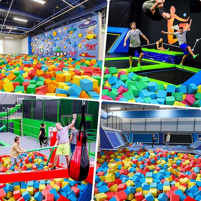 Foam Cubes 144 pcs, 5.9"x5.9"x5.9" Colorful Flame Retardant Foam Pit Blocks Premium Quality Foam Pit Cubes for Trampoline Arenas, Gymnastics, Parkour Courses, Skateboard Parks, Playground(5 Colors)