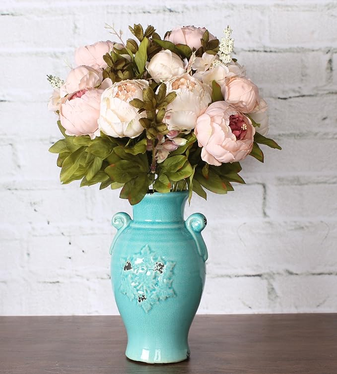 Duovlo Fake Flowers Vintage Artificial Peony Silk Flowers Wedding Home Decoration,Pack of 1 (Light Pink)