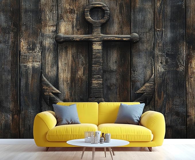 Nautical Anchor Wall Mural, Coastal Style Anchor 3D Wall Murals, Ocean Nautical Wallpaper Mural, for Living Room Bedroom Large Wallpaper Indoor Decor 177.16" W x120 H