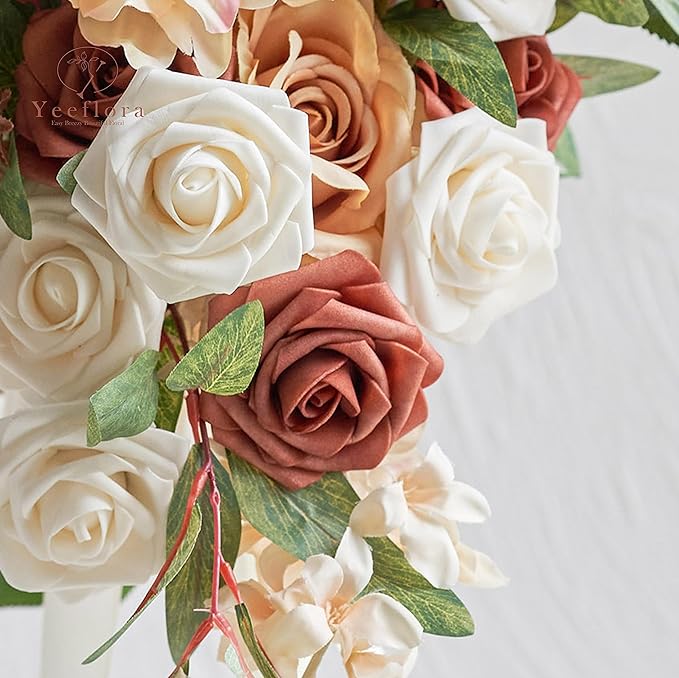 Artificial Flowers, 50pcs Artificial Rose for DIY Wedding Bouquets Centerpieces Arrangements, Terracotta Foam Roses with Stem for Bridal Shower Party Home Decorations