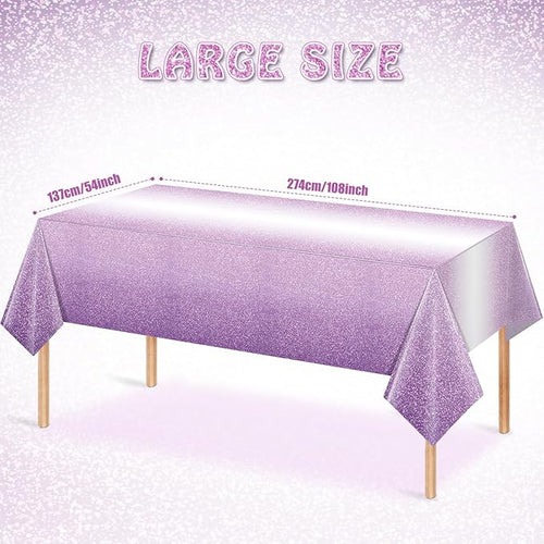 1 Pack Ombre Purple Plastic Tablecloth for Parties, Gradient Pastel Purple Disposable Tablecloths for Rectangle Tables, Sprinkle Table Cover for Wedding Birthday Anniversary Party, 54 x 108Inch