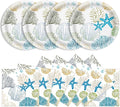 40 Pcs Ocean Seashell Plates and Napkins Party Supplies, Coastal Beach Paper Plates Napkins Starfish Coral Disposable Tableware Set for Summer Birthday Baby Shower Beach Party Decorations (Ocean)