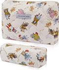 2PC Makeup Bag Set, Cute Cosmetic Bag for Women Girls, Floral Coquette Aesthetic Toiletry Bag, Travel Make Up Organizer Bag (Cat Print)