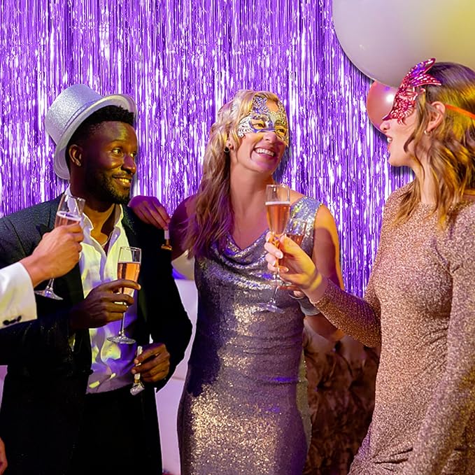 3 Pack Purple Streamers Backdrop Curtain Halloween Party Decorations Purple Tinsel Foil Fringe Backdrop Birthday Graduation Bachelorette Christmas New Year Themed Party Decorations