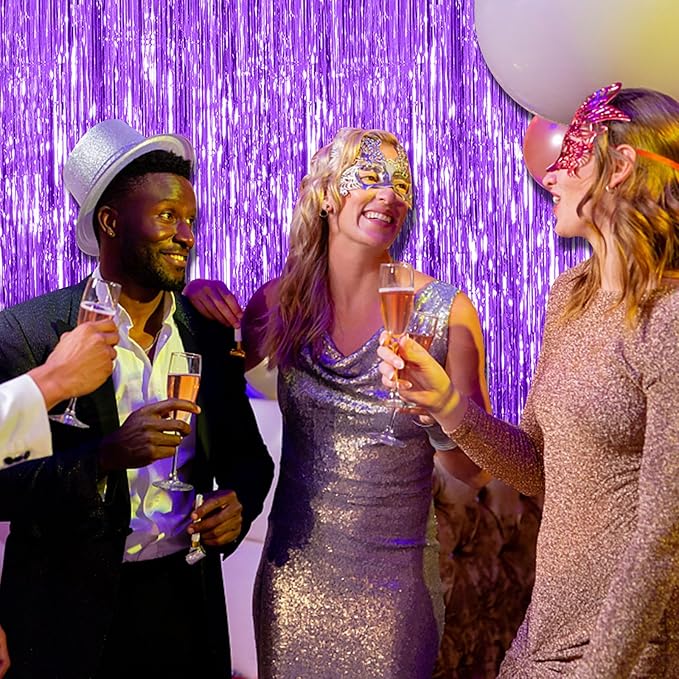5 Pack Purple Backdrop Tinsel Streamers Foil Fringe Backdrop Halloween Party Decorations Purple Backdrop Curtain Birthday Graduation Bachelorette Christmas New Year Party Decorations