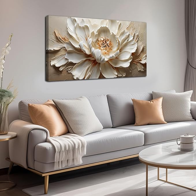 Flower Canvas Wall Art for Bedroom Women White and Brown Wall Decor for Living Room Teen Girl Room Decor 20 x 40 Inch