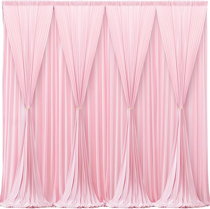 Pink Backdrop Curtains-Wrinkle-Free Polyester Photography Drapes Party Curtain Background for Baby Shower Wedding Decorations- 32 X10FT (Pink)