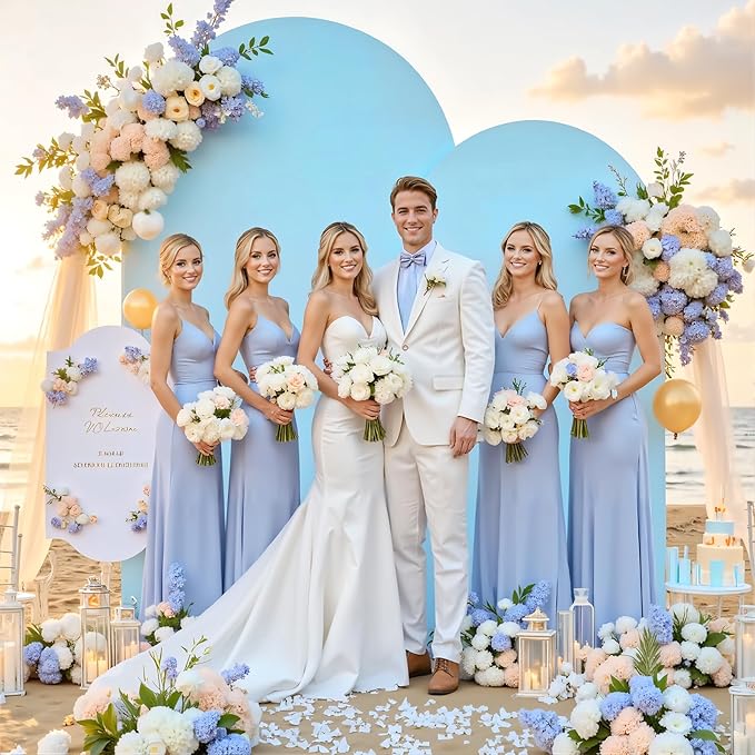 Light Blue Arch Backdrop Cover Set of 2 Baby Blue Arch Cover 7.2 and 6ft Wedding Arch Cover Stretchy Backdrop Bridal Baby Shower Birthday Party Arches Stand Covers Spandex