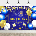 YinQin 180x120 cm Royal Navy Gold Happy Birthday Party Photography Backgrounds Backdrops Cloth 71x47 inch Glitter Navy Blue Golden Happy Birthday Sign Banners Decorations Supplies for Women Men