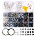 Tunmiok Glass Beads for Jewelry Making Kit with Metal Charms & Crystal String - Includes Spacers, Flower Holders - Bracelet kit, Necklace, Earring Set Supplies for Adults (Black)