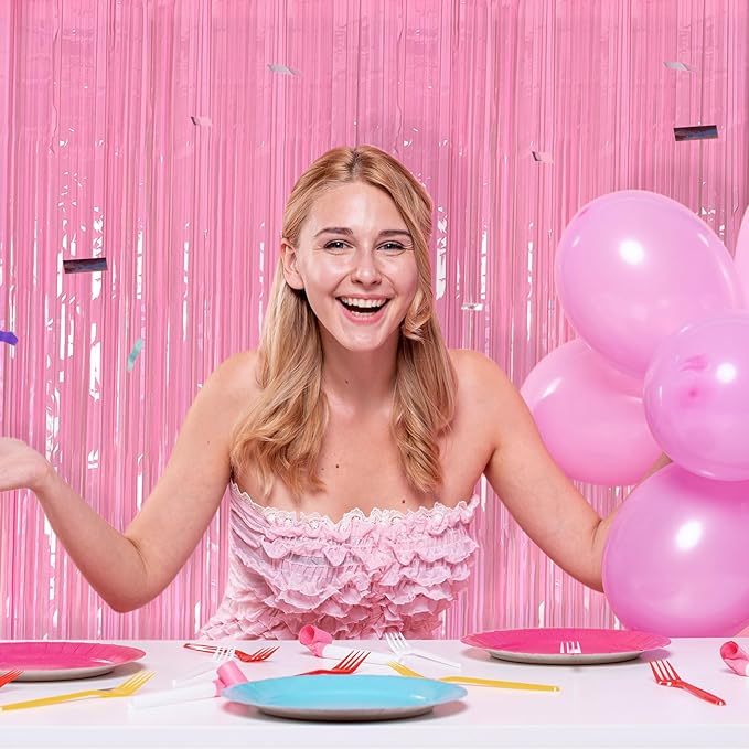 10 Pack Pastel Pink Party Backdrop Decorations Tinsel Curtains Foil Fringe Birthday Decorations Photo Booth Streamer Backdrop Bachelorette Graduation Party Decorations