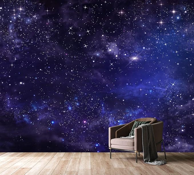 PYFFYP- Ceiling Wallpaper Purple Star Galaxy murals for Bedroom(Not Peel and Stick)