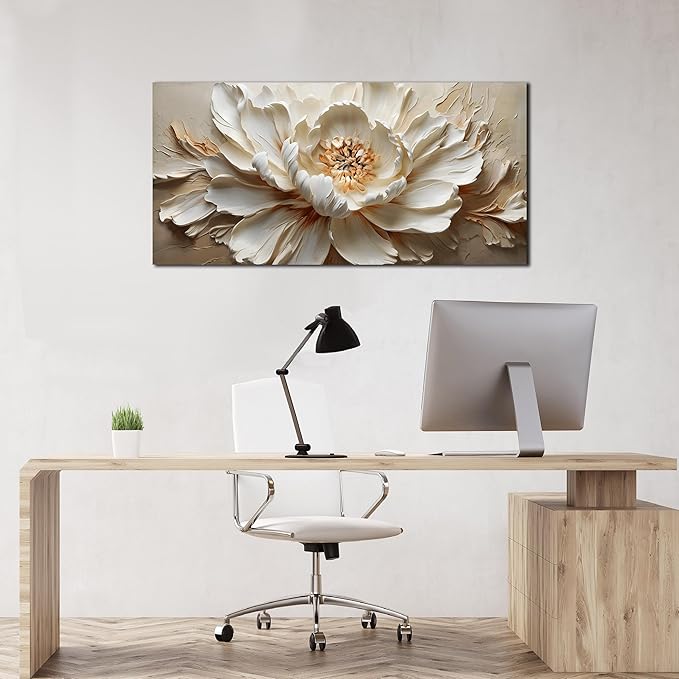 Flower Canvas Wall Art for Bedroom Women White and Brown Wall Decor for Living Room Teen Girl Room Decor 20 x 40 Inch
