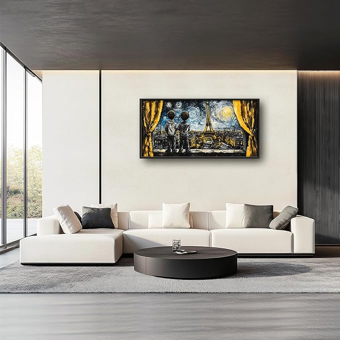 Graffiti Banksy Large Wall Art Inspirational Eiffel Tower Pictures Wall Decor Above Over Bed Canvas Prints Painting Framed Artwork Decoration For Bedroom Living Room 60"x30"