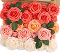 MACTING 30PCS Artificial Rose Flowers Real Touch Fake Flowers with Stem Foam Roses for DIY Wedding Bouquet Table Centerpieces Party Baby Shower Home Party Spring Valentines Day Decor(Mix Coral Series)