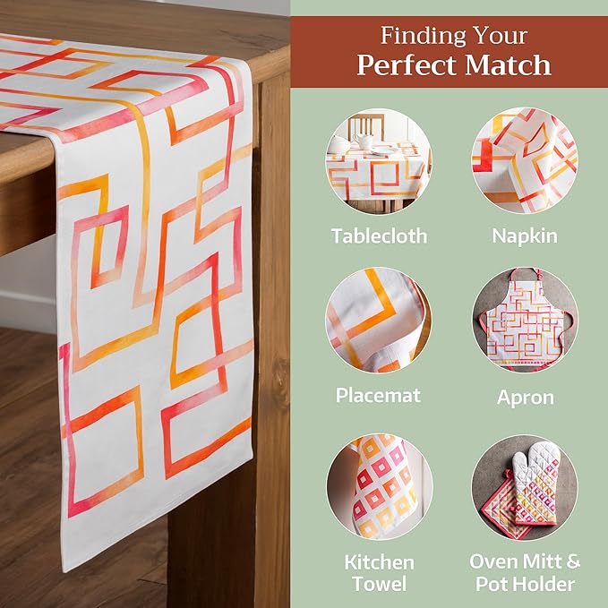 Maison d' Hermine Table Runner 100% Cotton Single Layer Table Runners 72 inches Long Decorative for Kitchen Dining Party Baby Shower Wedding Bridal Shower Spring Summer (Summer Maze, 14.50" x 72")