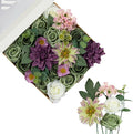 FANKO Artificial Flowers Green Rose, Mixed Combo Fake Silk Flowers White Rose Purple Dahlia Gradient Vintage Assorted Blooms for DIY Wedding Bridal Bouquets/Centerpieces/Home Decor
