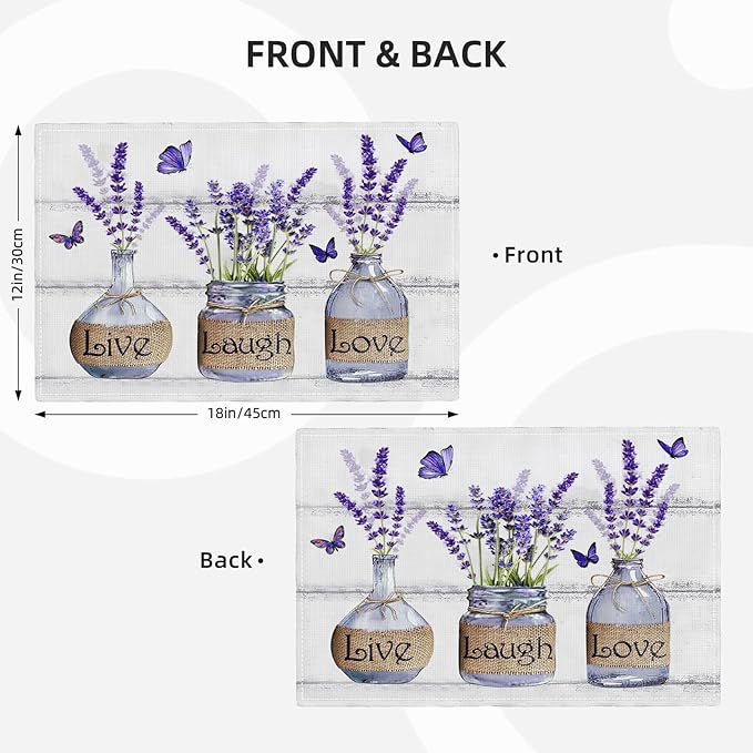 Lavender Flower Placemats Set of 6 Farmhouse Purple Floral Table Mats Washable Place mats for Home Party Indoor Kitchen Dining Table Decoration 12x18 Inch