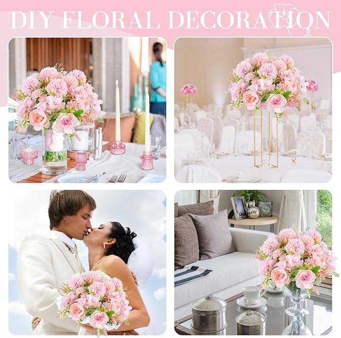 ASTRYAS Pink Peonies Artificial Flowers, 12Pcs Fake Peonies Silk Hydrangea Bouquet for Decoration Faux Peonies Bulk for Florals Arrangements Wedding Party Table Shower (12, Light Pink)